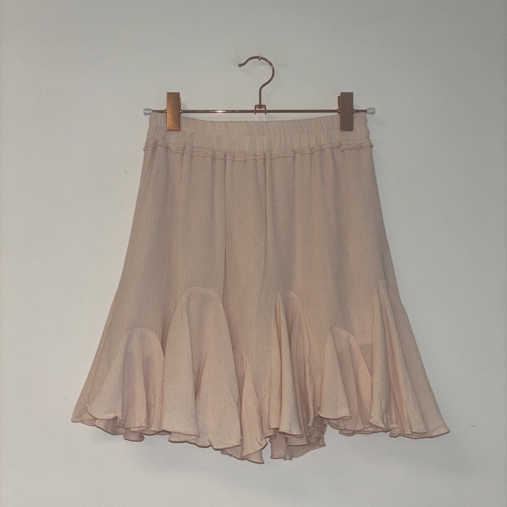 LALA FACTORY Pink Ruffle Mini Skirt Elastic Waist Rayon LA7028 Womens Small NWT